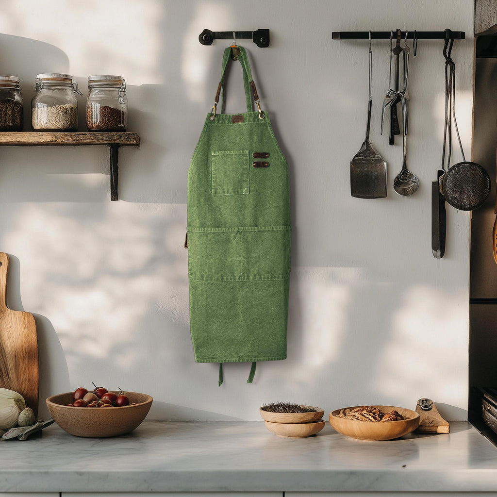 Canvas Cross-Back Work Apron for Men - Green