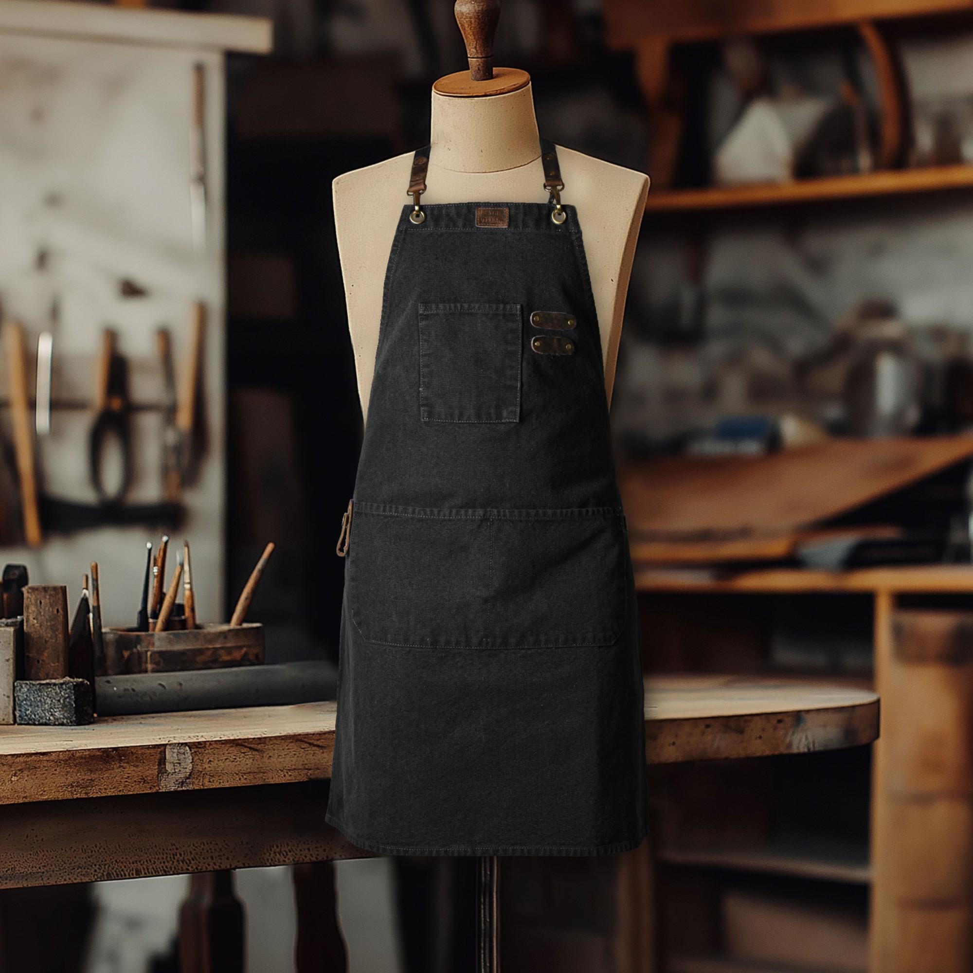Canvas Cross-Back Work Apron for Men - Black
