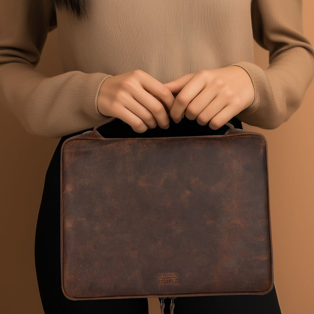 Distressed Brown Leather Bible Cover with Zipper - Protective Bible Case Leather Village