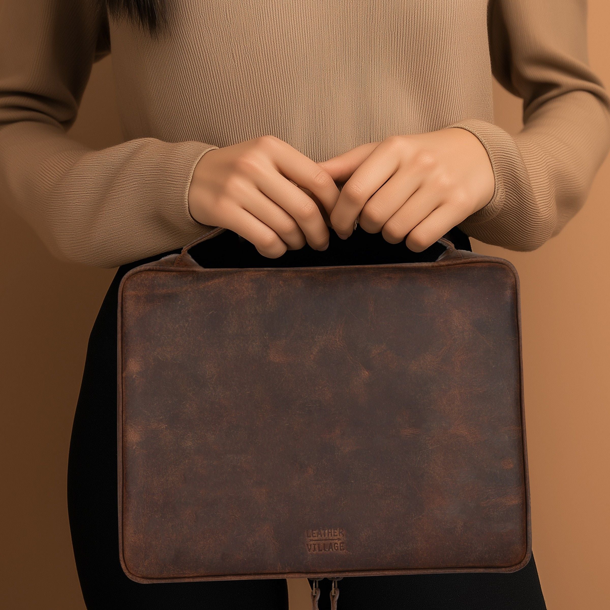 Distressed Brown Leather Bible Cover with Zipper - Protective Bible Case Leather Village