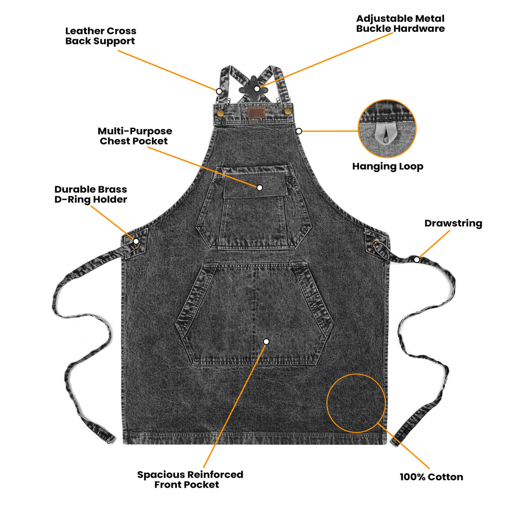 Leather Village denim apron with utility pockets for chefs artists and craftsmen