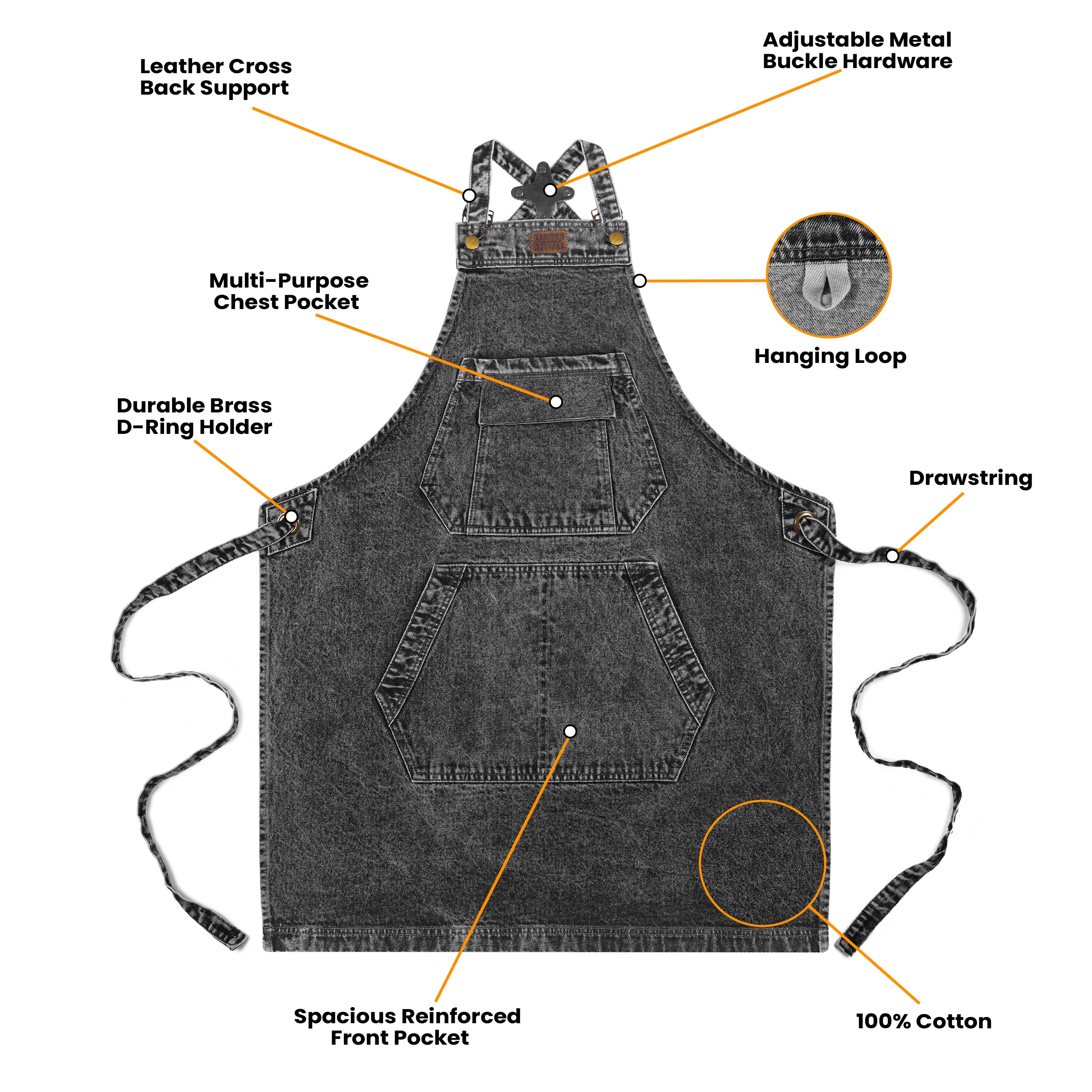 Leather Village denim apron with utility pockets for chefs artists and craftsmen