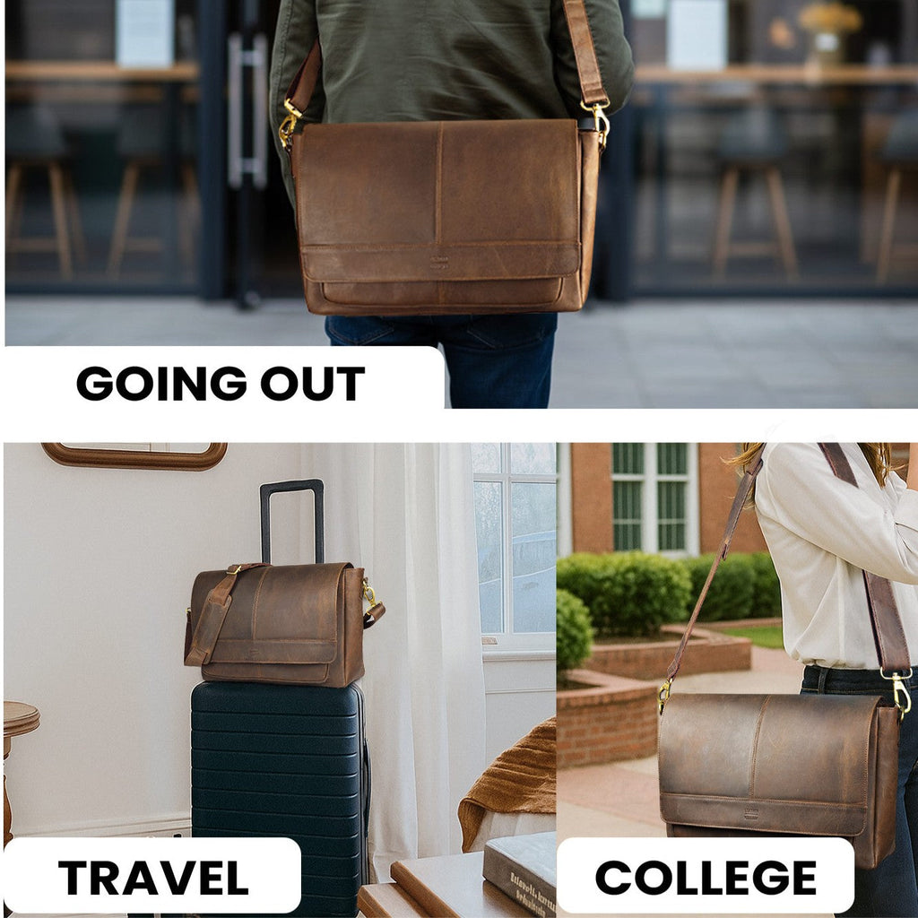 Handmade Vintage Leather Messenger Bag - Brown Leather Village