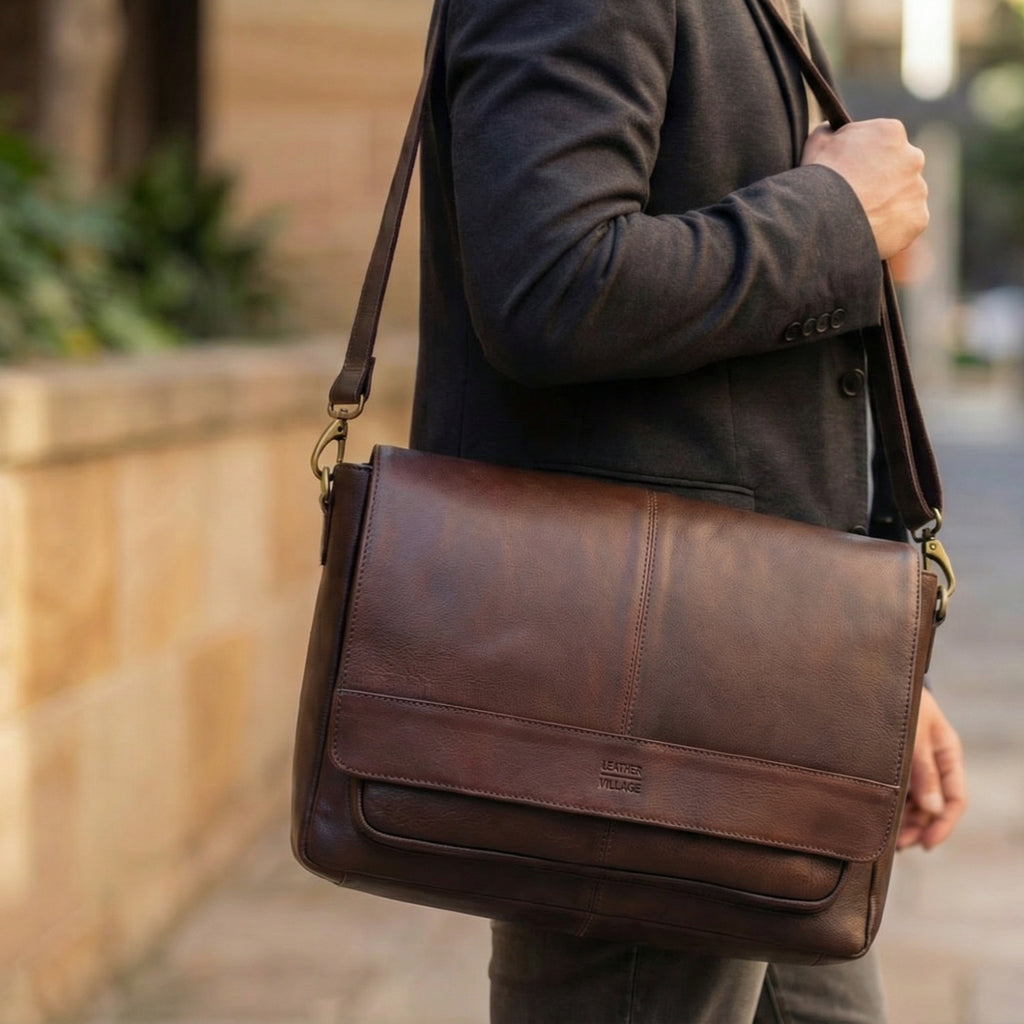 Handmade Vintage Leather Messenger Bag - Red