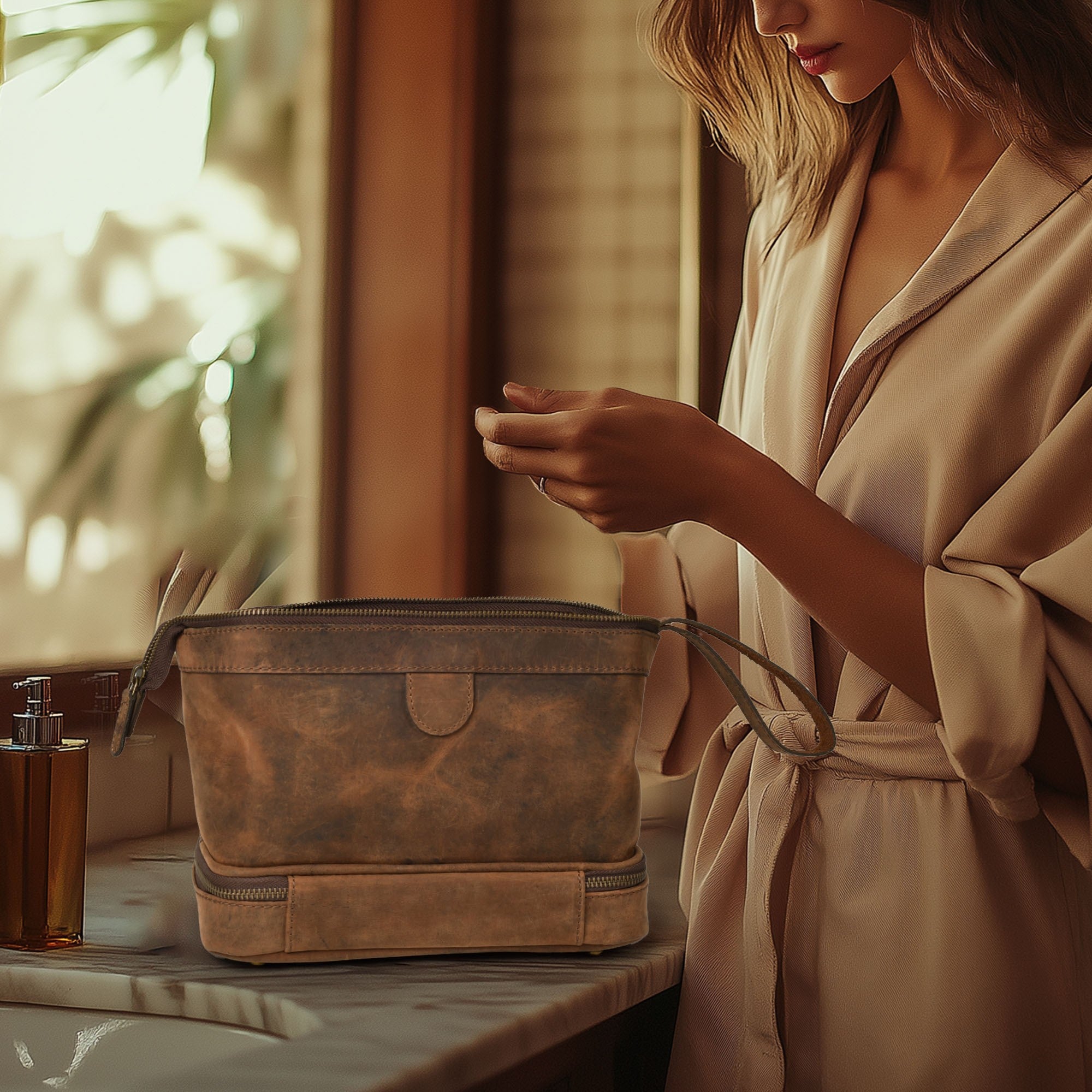 Brown Leather Dopp Kit – Travel Toiletry Bag