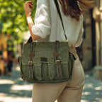 Canvas Messenger Shoulder Bag - Green