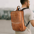 Tan Brown Leather Laptop Backpack for Work & Travel