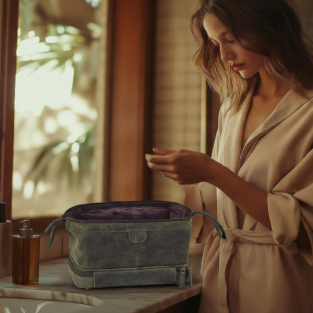 Olive Leather Dopp Kit – Travel Toiletry Bag Leather Village