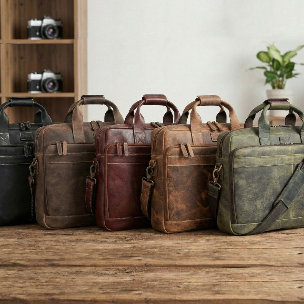 Leather Laptop Messenger Briefcase Bag - OLIVE Leather Village