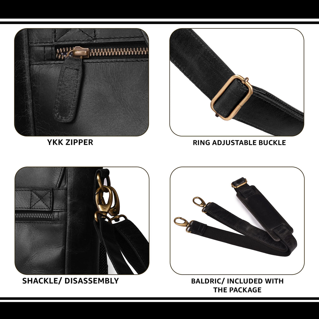 Handmade Vintage Leather Messenger Bag - Black