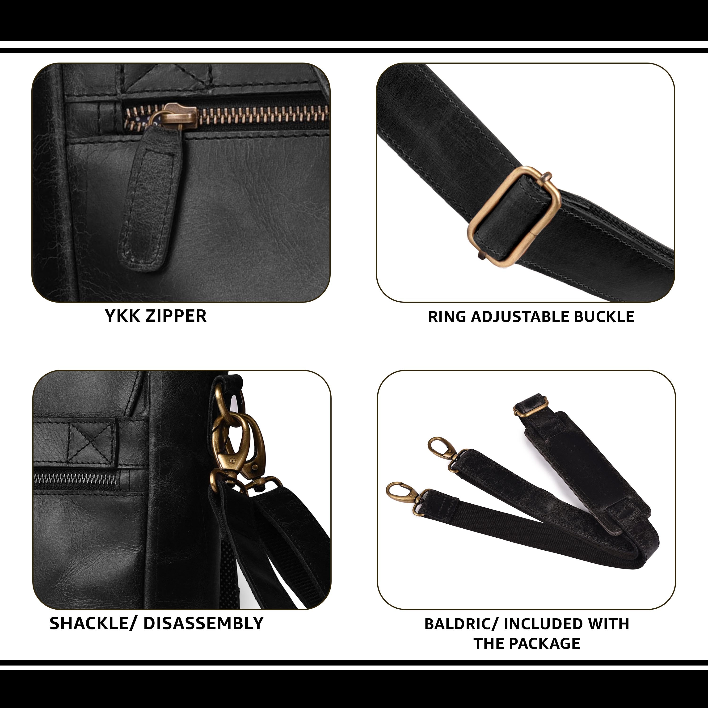 Handmade Vintage Leather Messenger Bag - Black