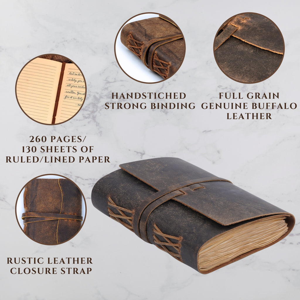 Vintage Leather Journal - Lined Paper Notebook