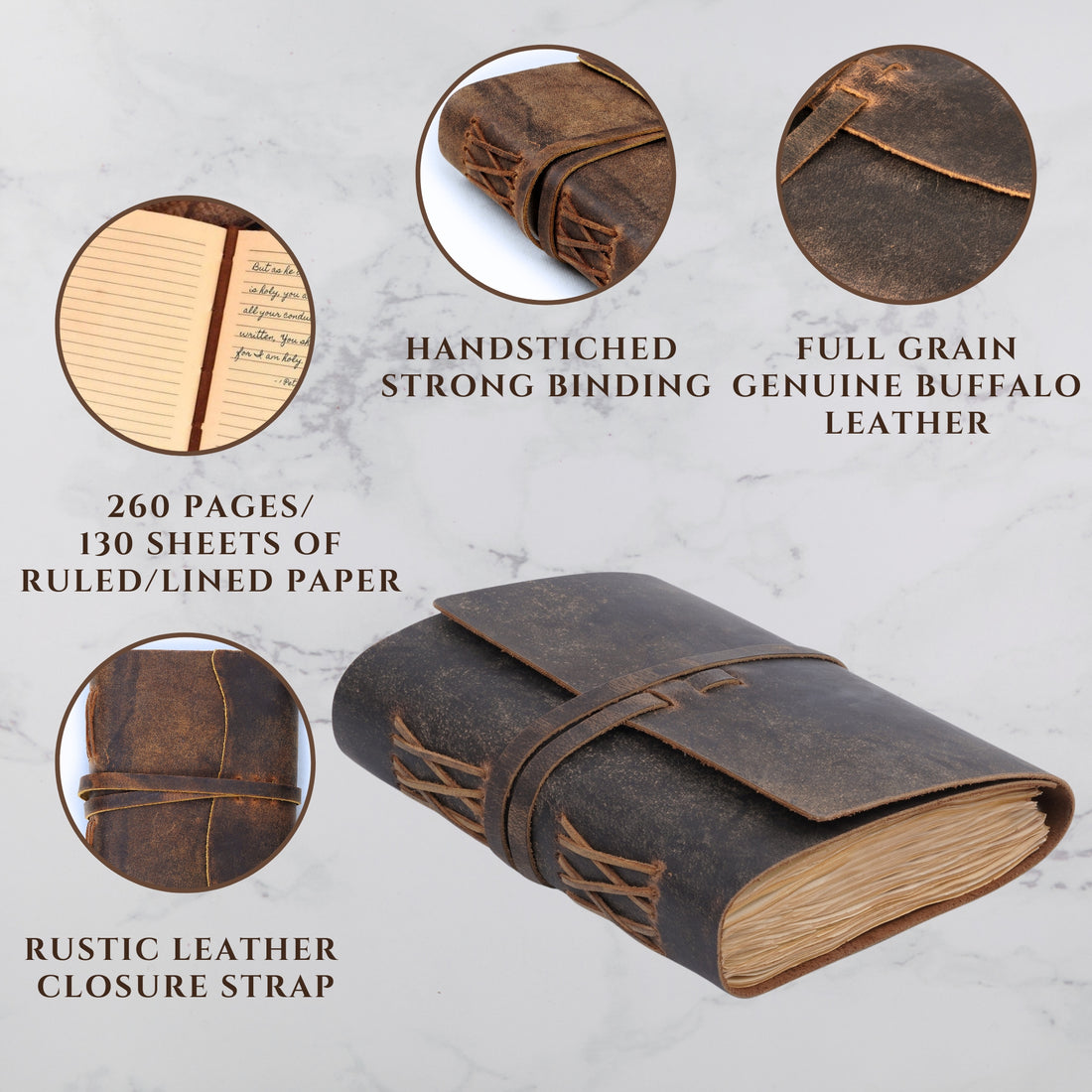 Vintage Leather Journal - Lined Paper Notebook