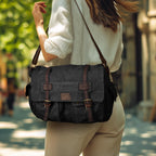 Canvas Messenger Shoulder Bag - Black