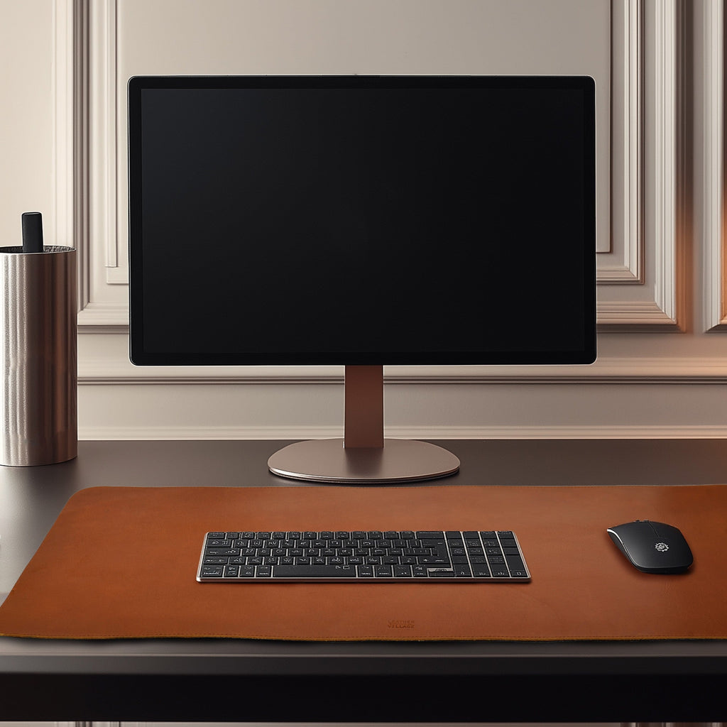 Real Leather Desk Mat for Desktop & Laptop - Tan Leather Village