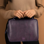 Handmade purple leather Bible storage case for prayer essentials