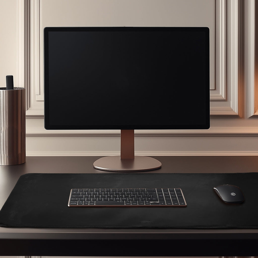 Leather Village tan luxury leather desk pad for desktop setup