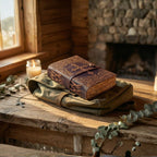 Classic antique brown leather Bible with wrap closure design