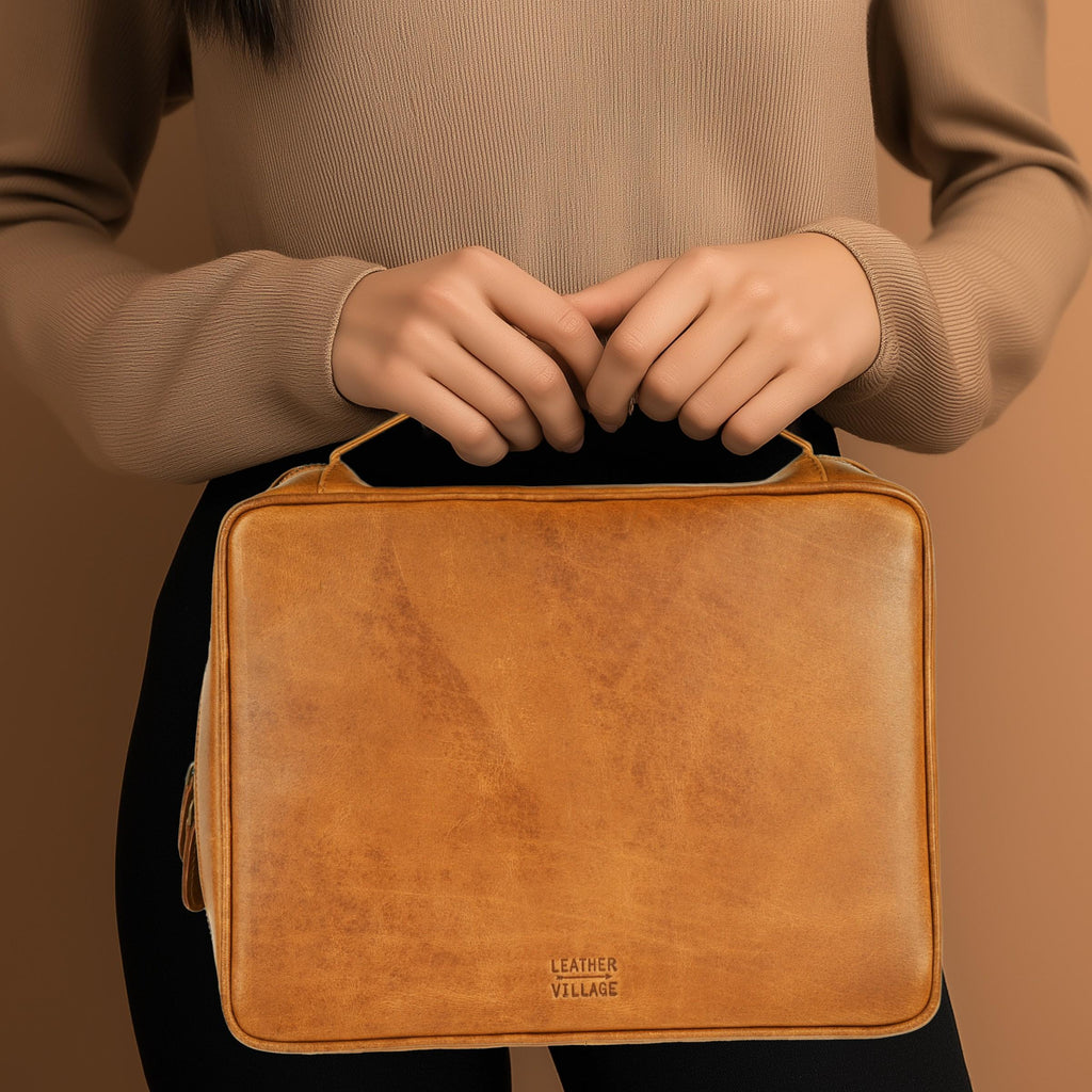 Handmade brown leather Bible storage case for prayer essentials