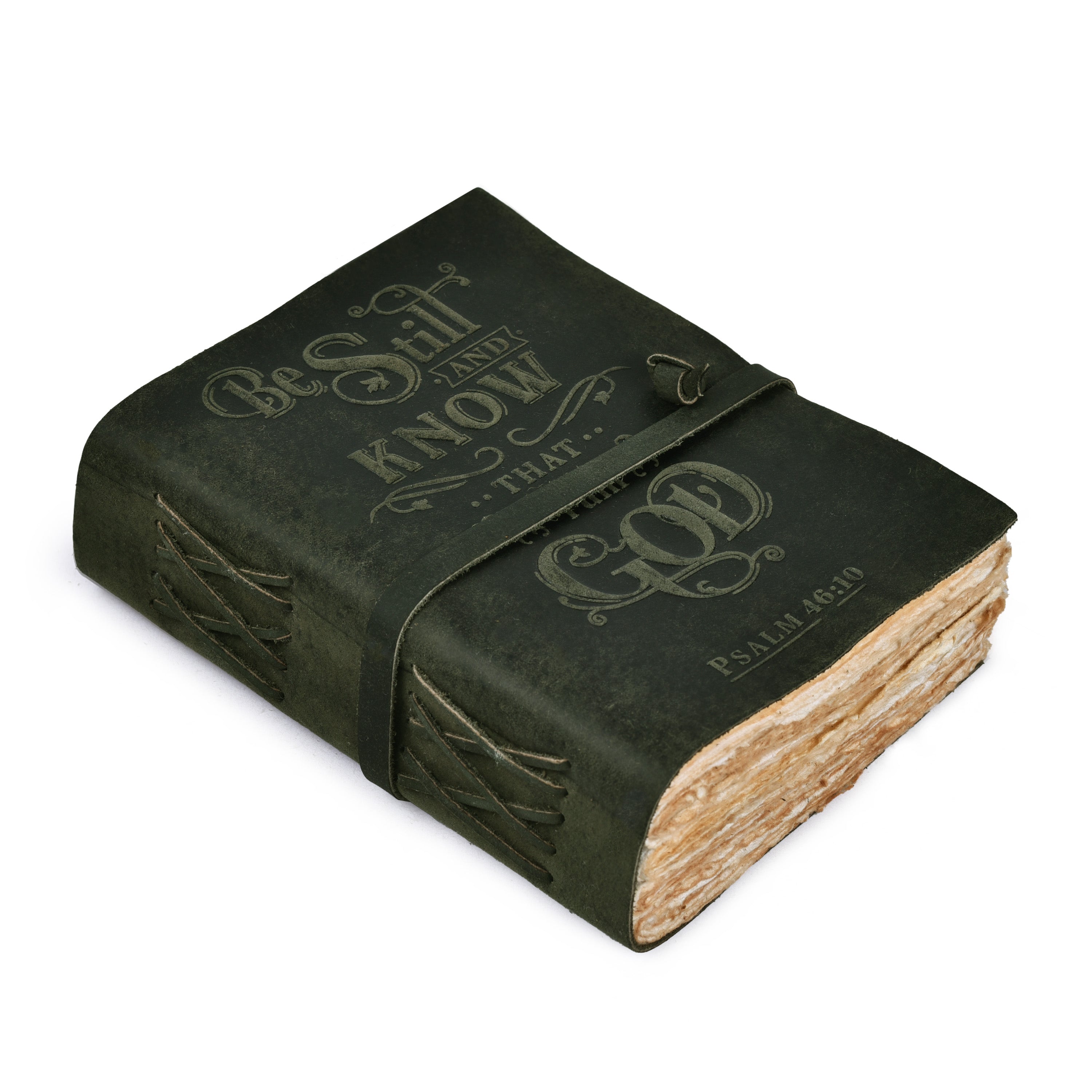 Prayer Journal Psalm 46:10 Embossed Journal Leather Bound Bible Study Journal - 200 Pages Handmade Cotton Deckle Edge Paper for Drawing, Writing & Sketching