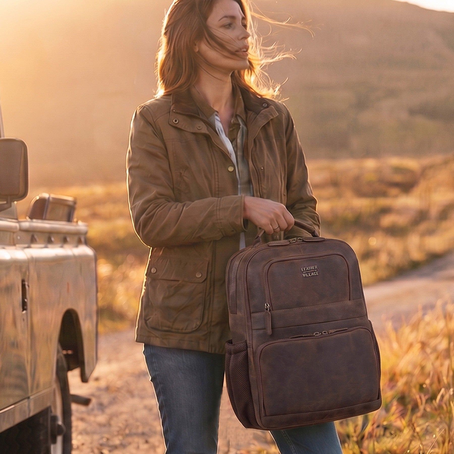 Vintage Leather Laptop Backpack Sandal Travel Bag