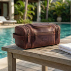 Leather Village Cherry Leather Shaving Kit Bag with Durable Construction and Easy Carry Design