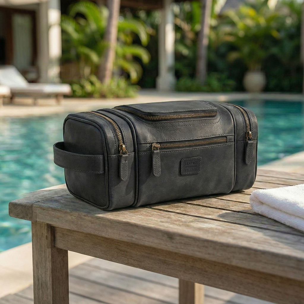 Leather Village Durable Leather Toiletry Organizer for Travel Essentials