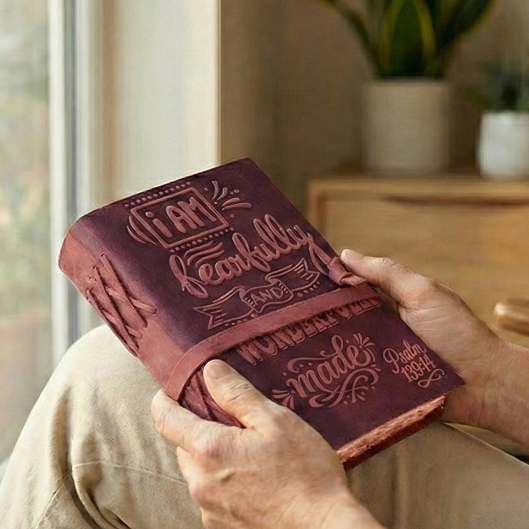 Leather Bound Handmade Christian Bible Journal - Fuchsia