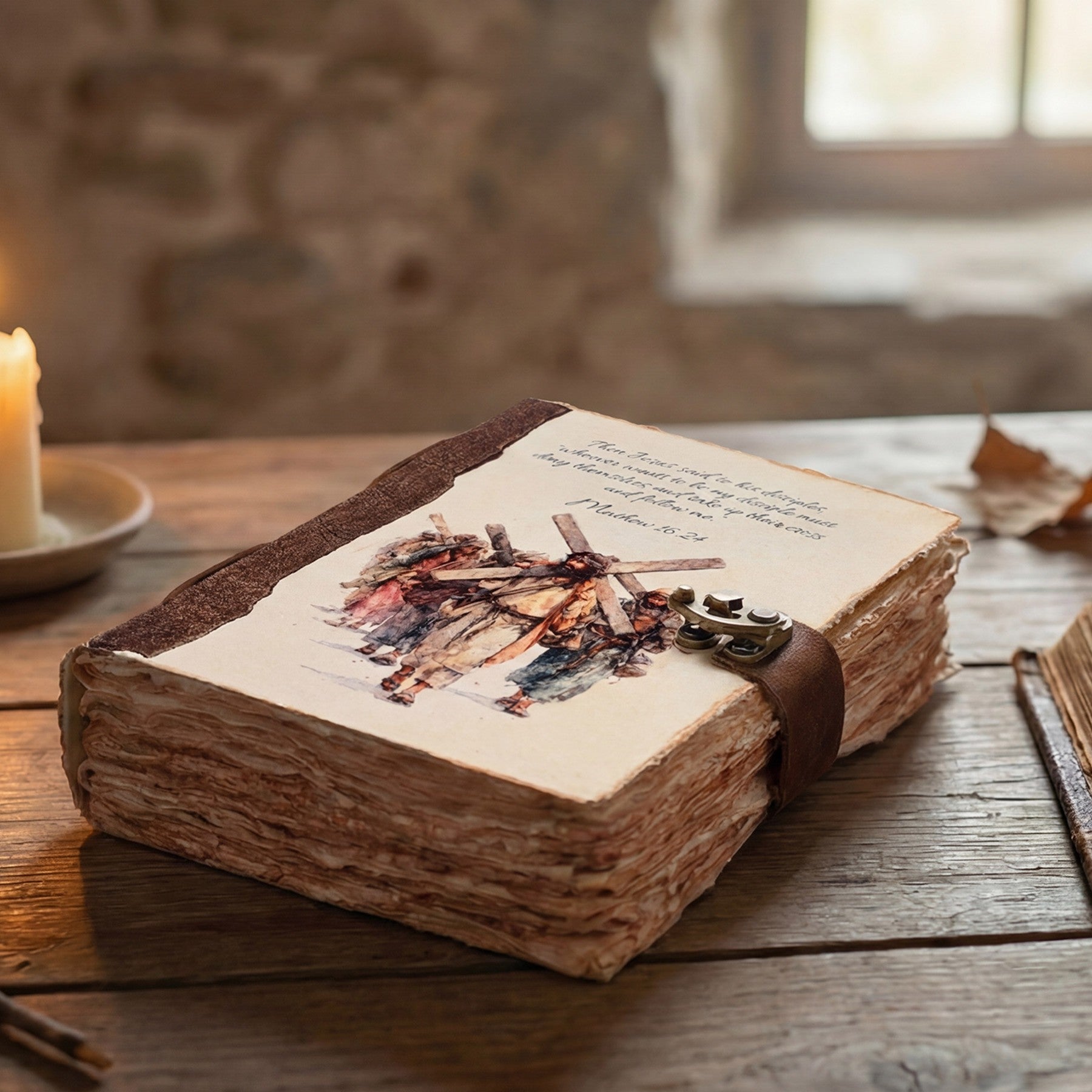 Mathew 16:24 Leather Journal