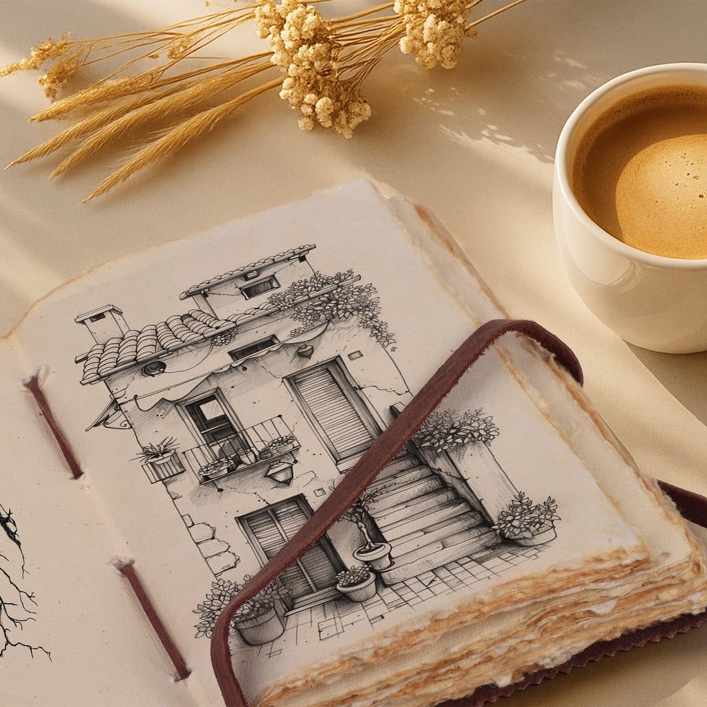 Leather Village floral design leather journal notebook book