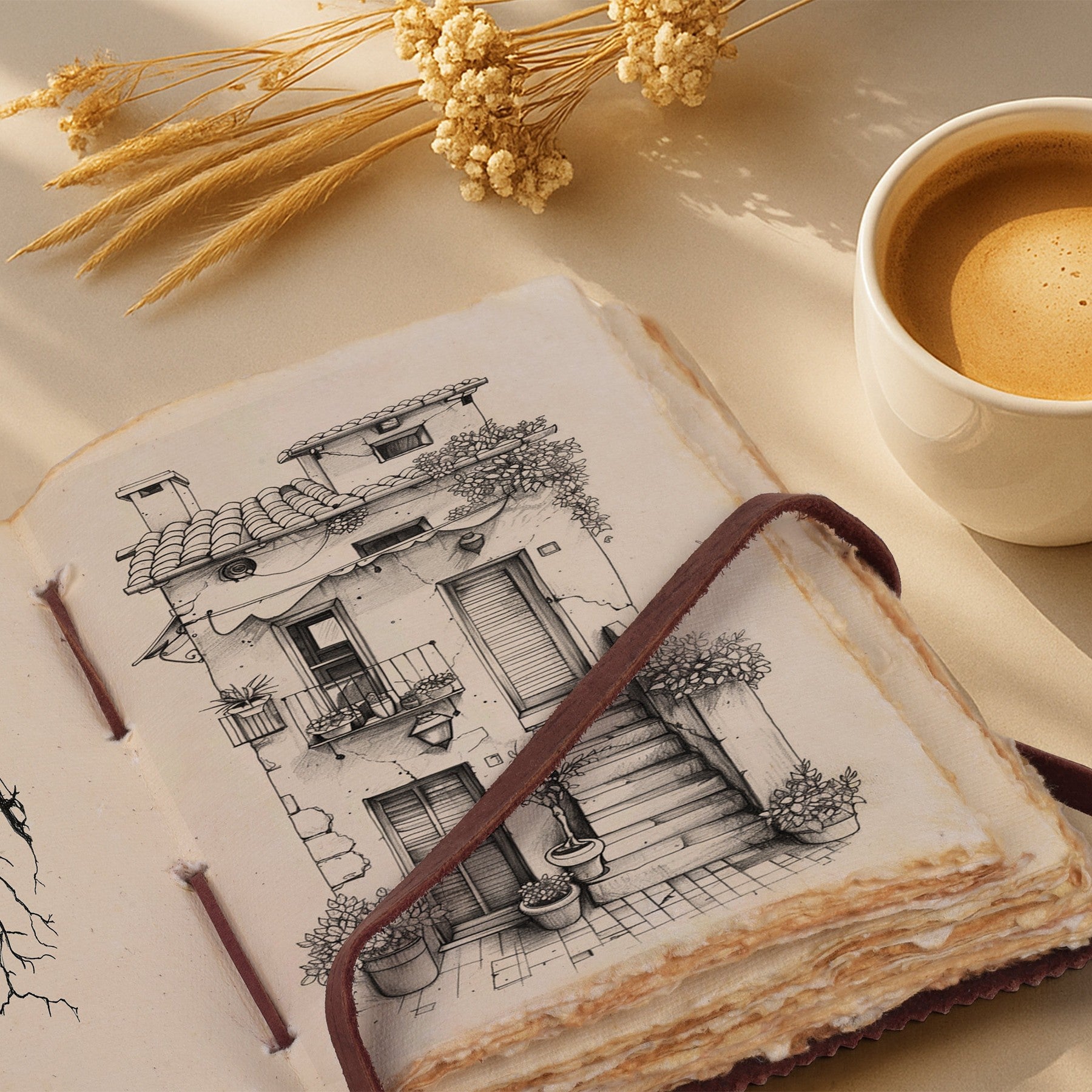 Leather Village floral design leather journal notebook book