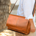 Handmade Vintage Leather Messenger Bag - Tan