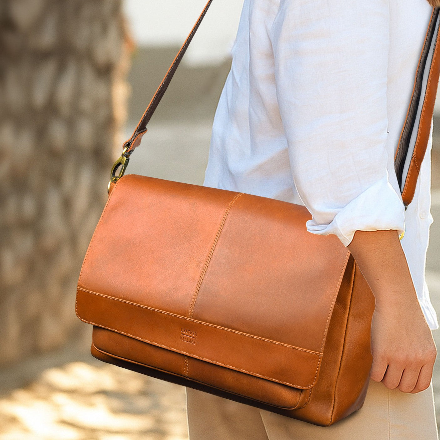Handmade Vintage Leather Messenger Bag - Tan