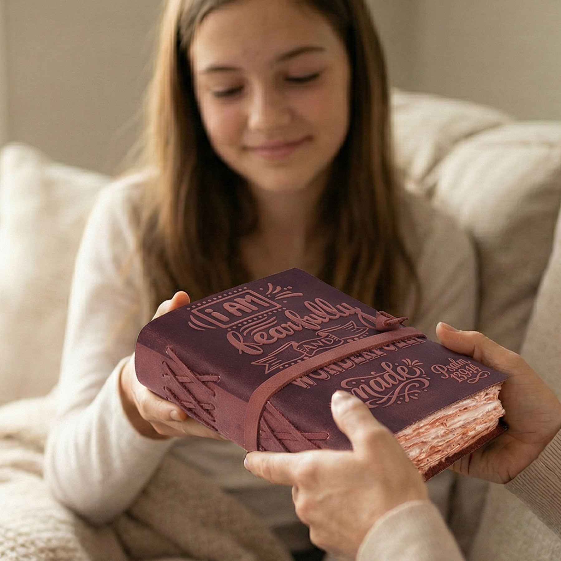 Leather Bound Handmade Christian Bible Journal - Fuchsia