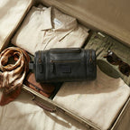 Leather Village Black Leather Cosmetic and Toiletry Storage Bag