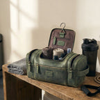 Leather Village Water Resistant Olive Leather Toiletry Organizer with Durable Zipper Design