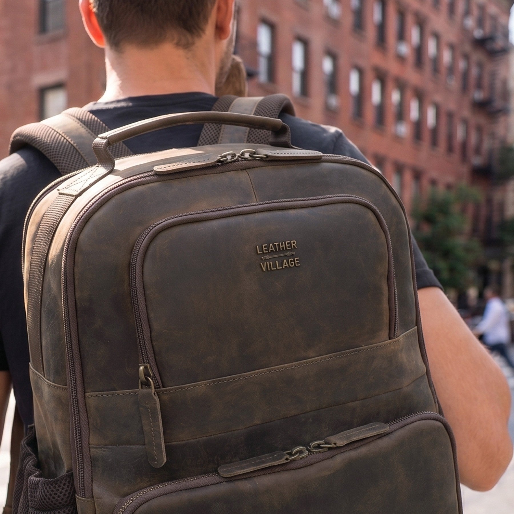 Vintage Leather Laptop Backpack Distressed Brown Travel Bag