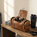 Leather Village Vintage Tan Leather Hanging Grooming Organizer Bag