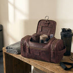 Leather Village Water Resistant Cherry Leather Toiletry Organizer with Durable Zipper Compartments
