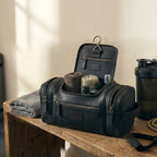 Leather Village Luxury Hanging Leather Wash Bag for Business Travel