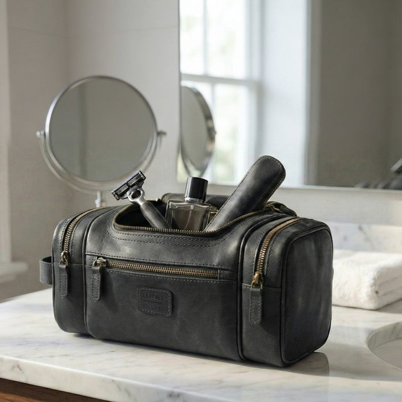 Leather Village Premium Leather Dopp Kit with Hanging Hook Organizer