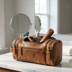 Leather Village Premium Tan Leather Dopp Kit with Hanging Hook