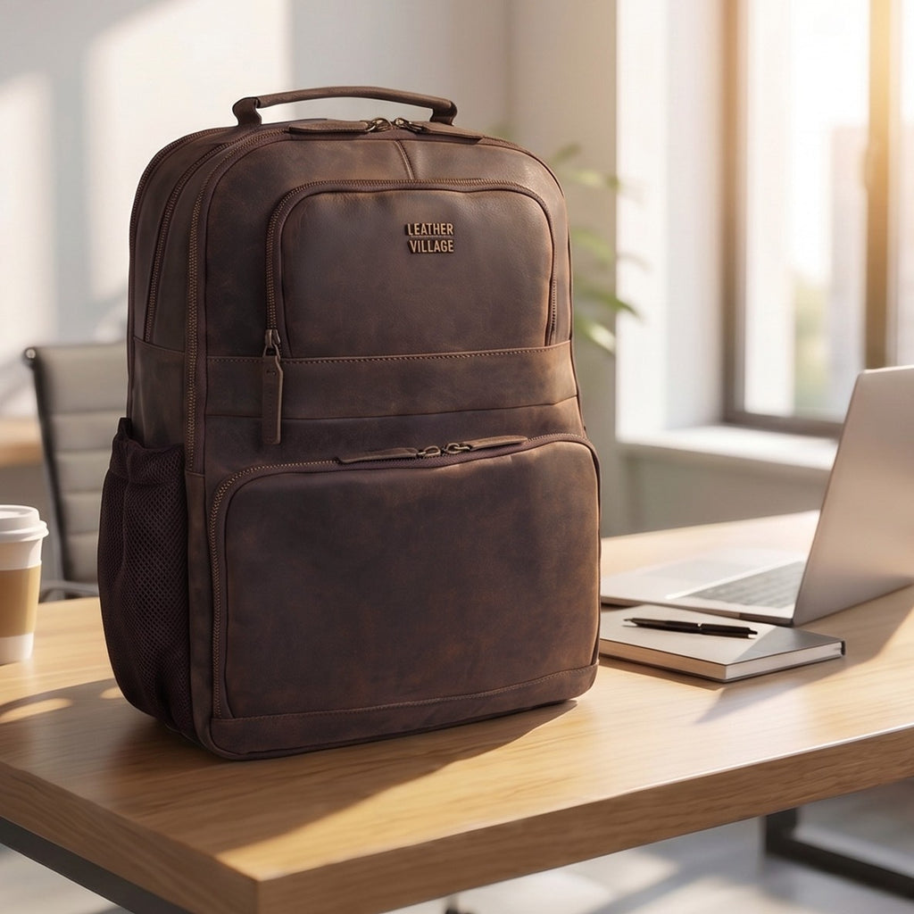 Vintage Leather Laptop Backpack Sandal Travel Bag