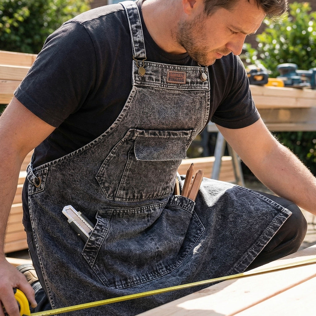 Leather Village stylish denim apron for baristas bartenders chefs and artists