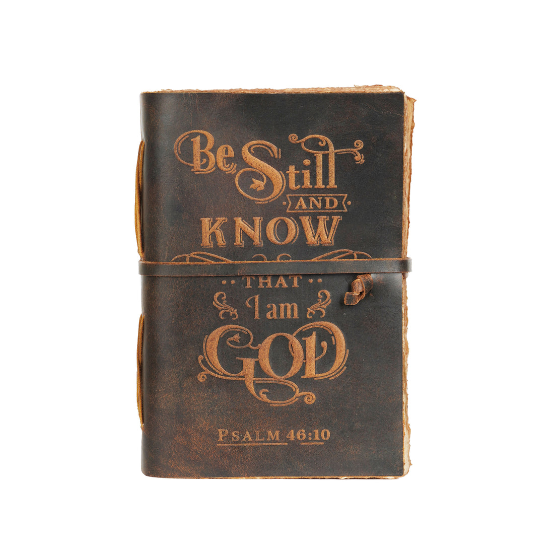 PSALM 46v10 EMBOSSED BIBLE VERSE - LEATHER JOURNAL