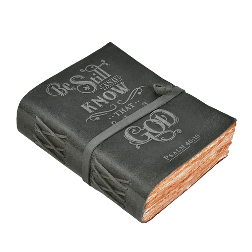 Vintage grey leather Holy Bible with Be Still and Know scripture design