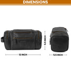 Leather Village Black Leather Shaving Kit Bag with Spacious Compartments