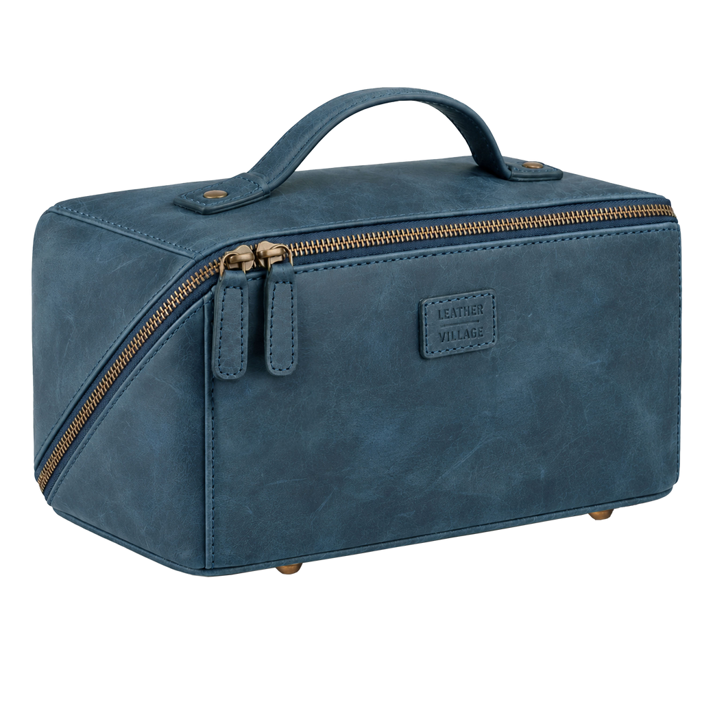 Leather Travel Cosmetic Bag for Women - Blue