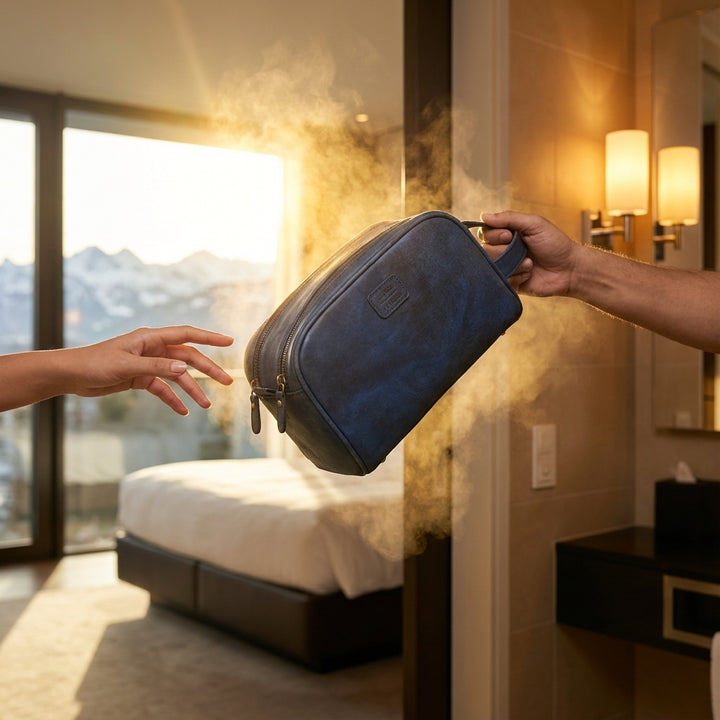 Blue Leather Toiletry Bag for Travel