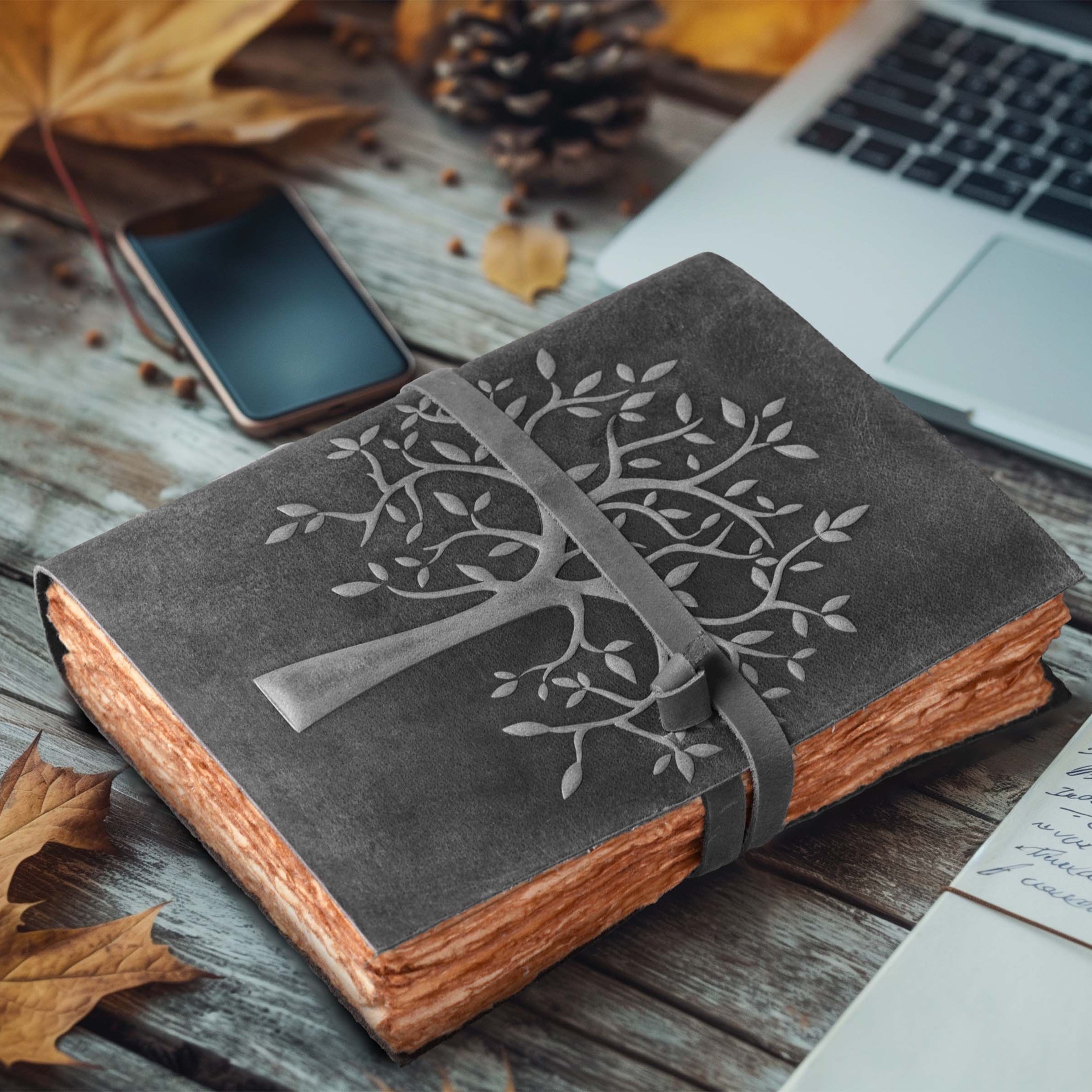 Tree of Life Leather Journal- Chalkboard Grey Leather Village